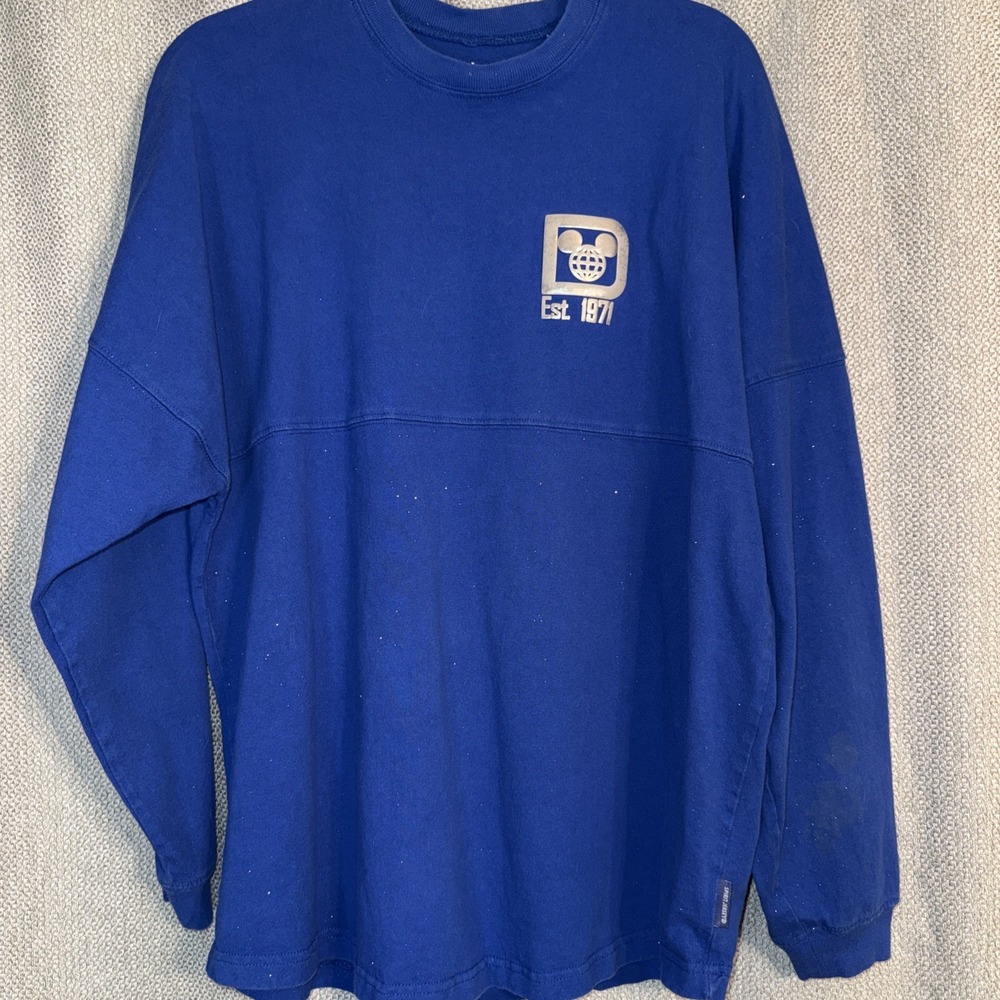 Walt Disneyworld Spirit Jersey Size Large Blue Glitter Sparkle Wishes Come True